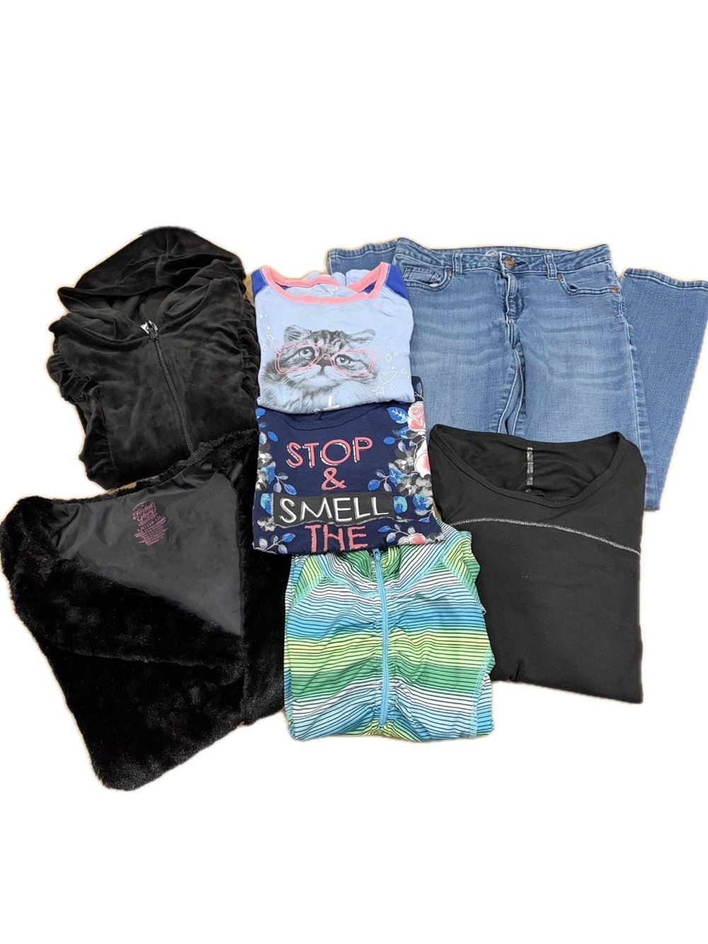 Girls Size 10/12 Clothing Bundle – Active Tops, Hoodie, Jeans, Vest (7 pcs)